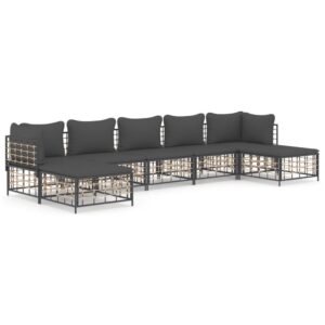 7-részes antracitszürke polyrattan kerti ülőgarnitúra párnákkal