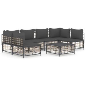 7-részes antracitszürke polyrattan kerti ülőgarnitúra párnákkal