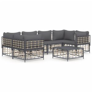 7-részes antracitszürke polyrattan kerti ülőgarnitúra párnákkal