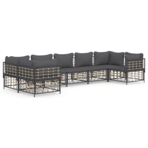 7-részes antracitszürke polyrattan kerti ülőgarnitúra párnákkal
