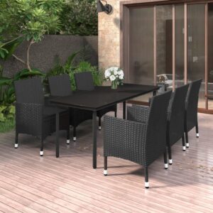 7 részes polyrattan és üveg kerti étkezőgarnitúra párnákkal