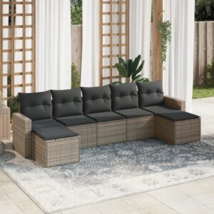 7 részes szürke polyrattan kerti ülőgarnitúra párnákkal