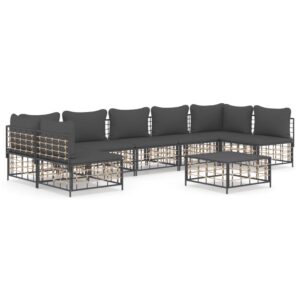8-részes antracitszürke polyrattan kerti ülőgarnitúra párnákkal