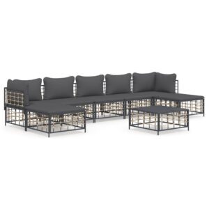 8-részes antracitszürke polyrattan kerti ülőgarnitúra párnákkal