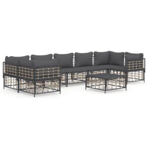 8-részes antracitszürke polyrattan kerti ülőgarnitúra párnákkal