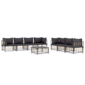 8-részes antracitszürke polyrattan kerti ülőgarnitúra párnákkal