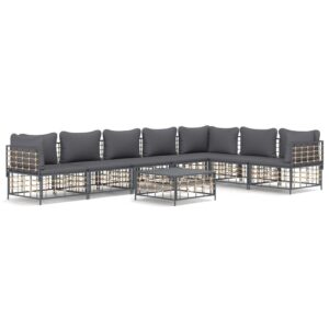 8-részes antracitszürke polyrattan kerti ülőgarnitúra párnákkal