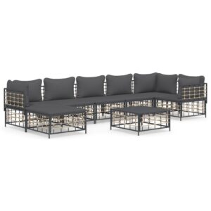 8-részes antracitszürke polyrattan kerti ülőgarnitúra párnákkal