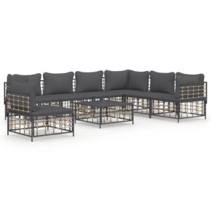 8-részes antracitszürke polyrattan kerti ülőgarnitúra párnákkal