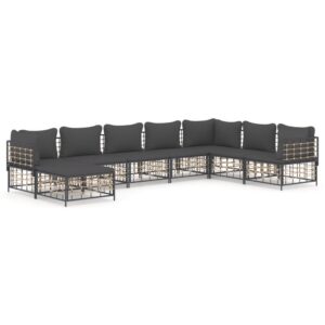 8-részes antracitszürke polyrattan kerti ülőgarnitúra párnákkal