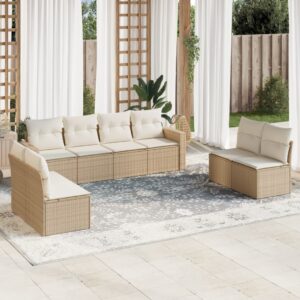 8 részes bézs polyrattan kerti ülőgarnitúra párnával