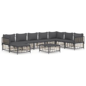 9-részes antracitszürke polyrattan kerti ülőgarnitúra párnákkal