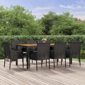 9 részes fekete polyrattan kerti ülőgarnitúra párnákkal
