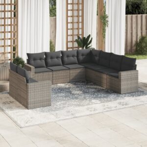 9-részes szürke polyrattan kerti ülőgarnitúra párnákkal