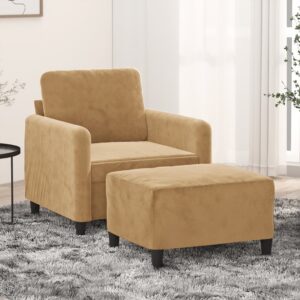 Barna bársony kanapéfotel lábtartóval 60 cm