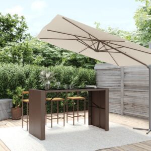 Barna polyrattan kerti asztal üveglappal 185 x 80 x 110 cm