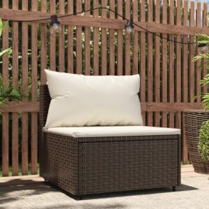 Barna polyrattan kerti középső kanapé párnákkal