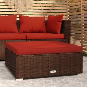 Barna polyrattan kerti lábtartó párnával 70 x 70 x 30 cm