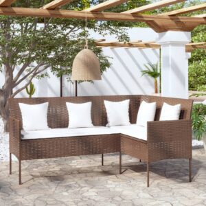 Barna polyrattan l-alakú kanapé párnákkal