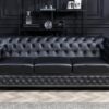 CHESTERFIELD 3 személyes fekete műbőr kanapé