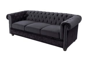CHESTERFIELD fekete bársony kanapé