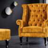 CHESTERFIELD mustársárga bársony fotel