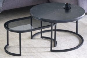 ELEGANCE fekete márvány mintázatú kétrészes dohányzóasztal 70cm