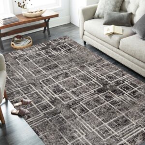 Minőségi szürke szőnyeg négyzet motívummal Szélesség: 80 cm | Hossz: 150 cm