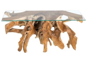 ROOT barna uszadékfa konzolasztal - ÜVEGLAP NÉLKÜL