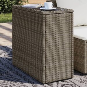 Szürke polyrattan kerti kisasztal üveg lappal 58 x 27