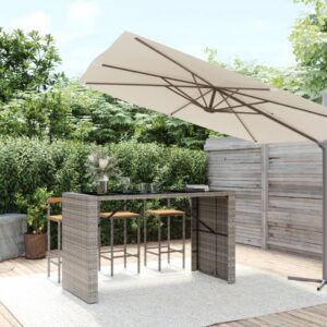 Szürke polyrattan üveglapos kerti asztal 185 x 80 x 110 cm