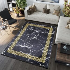 TOSCANA Modern fekete szőnyeg arany geometrikus mintával Szélesség: 140 cm | Hossz: 200 cm