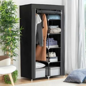 Retoo textil Gardrób 6 polccal és fogassal - szürke