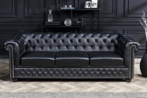 CHESTERFIELD 3 személyes fekete műbőr kanapé