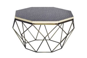 DIAMOND BONE INLAY fekete-fehér bivalycsont vas dohányzóasztal