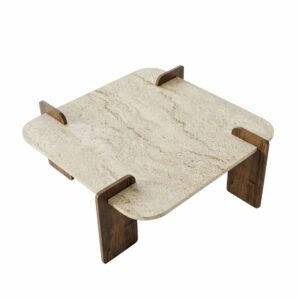 Hanah Home Coffee Table Travertine Walnut Afrolli - Travertine