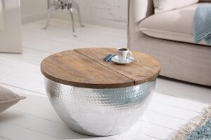 ORIENT STORAGE mangófa és ezüst dohányzóasztal 60cm