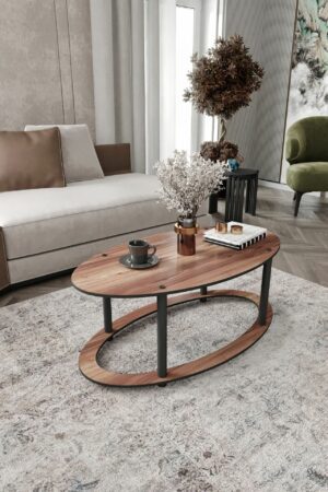 Hanah Home Dohányzóasztal Diófa Ellipszis Forma - Dió