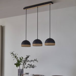 Lindby Lonnaris függő lámpa rattan fekete