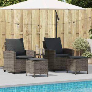 4 részes szürke polyrattan kerti ülőgarnitúra párnákkal