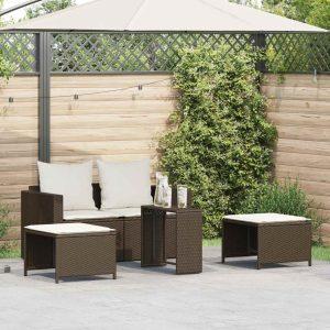 5 részes polyrattan kerti kanapé garnitúra párnákkal stackable