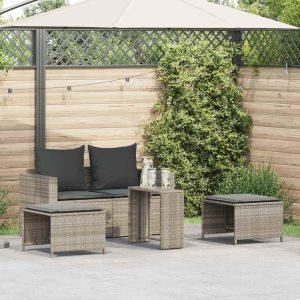 5 részes polyrattan kerti kanapé garnitúra párnákkal stackable