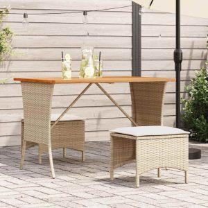 Bézs polyrattan akácfa lapos kerti asztal 105x75x72 cm