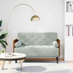 Világosszürke bársony loveseat kanapé párnákkal 110 cm
