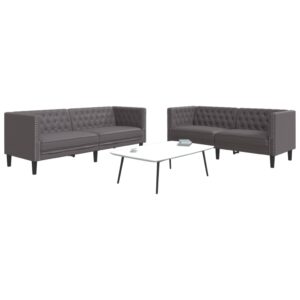 2 részes szürke műbőr chesterfield kanapégarnitúra