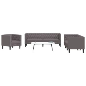 3 részes szürke műbőr chesterfield kanapégarnitúra