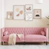 3 személyes rózsaszín bársony chesterfield kanapé párnákkal