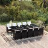 11 részes fekete polyrattan kerti étkezőgarnitúra párnákkal