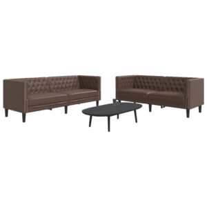 2 részes barna műbőr chesterfield kanapégarnitúra