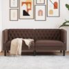 2 személyes barna műbőr chesterfield kanapé